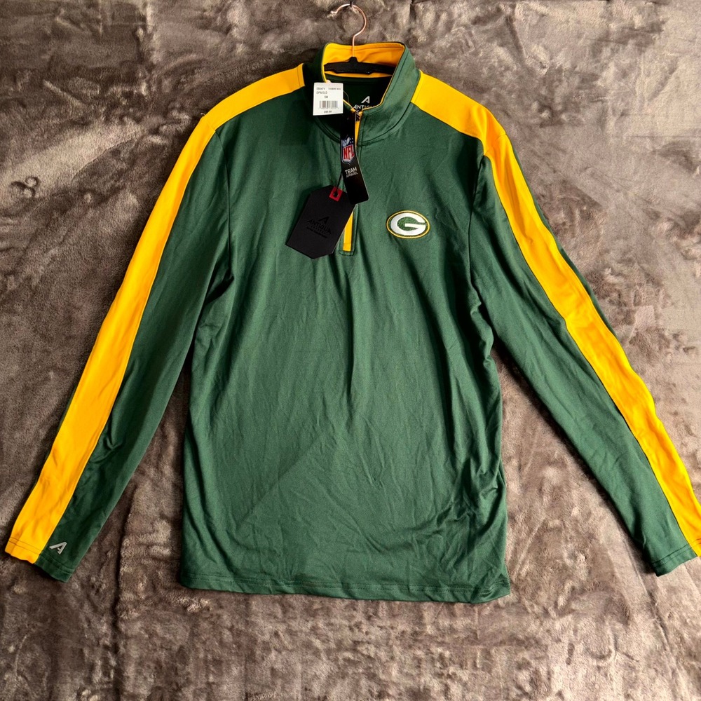Green Bay Packers Shirt Mens Small Green Antigua American Football NFL 1/4‎ Zip